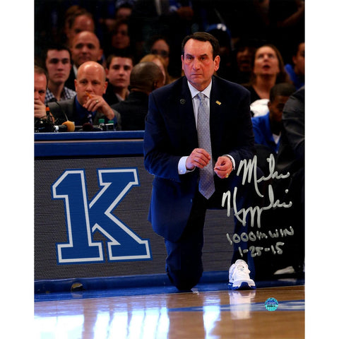 Mike Krzyzewski Signed 1000 Win 8x10 Photo w 1000th Win & Date Insc