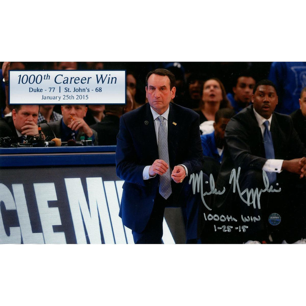 Mike Krzyzewski Signed 1000th Career Win 6x10 Photo w 1000th Win & Date Insc