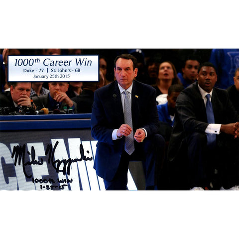 Mike Krzyzewski Signed 1000th Career Win 6x10 Photo w 1000th Win & Date Insc (Signed in Black)