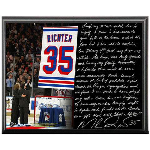 Mike Richter Facsimile Jersey Retirement Night Metallic 8x10 Story Plaque