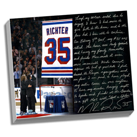 Mike Richter Facsimile Jersey Retirement Night Stretched 16x20 Story Canvas