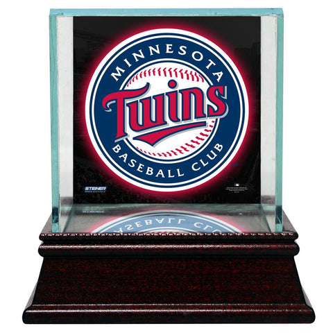 Minnesota Twins Glass Single Baseball Case with Team Logo Background