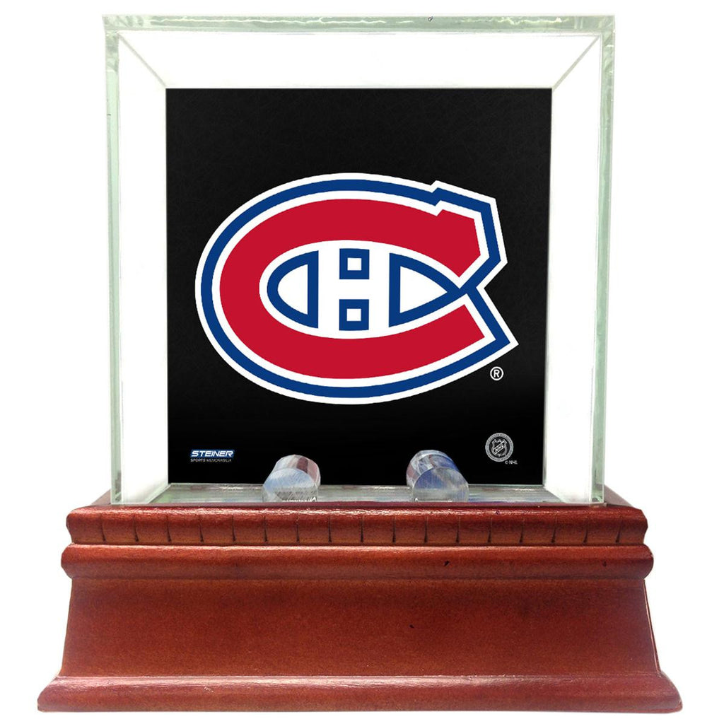 Montreal Canadiens Glass Single Puck Case with Team Logo Background