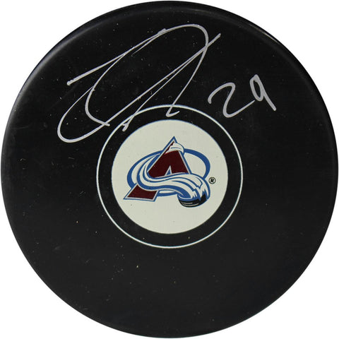 Nathan MacKinnon Signed Avalanche Puck (Frameworth Auth)