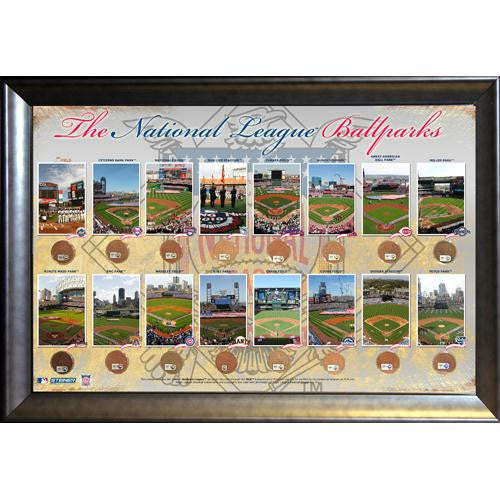 National League Ballparks Framed 20x32 Collage w Dirt From All 15 Ballparks