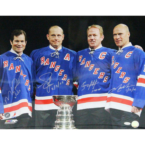 New York Rangers Brian Leetch Mike Richter Adam Graves & Mark Messier Signed 16x20 w Inscriptions