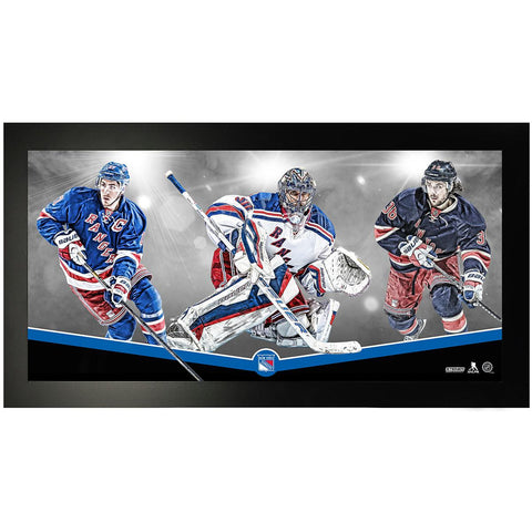 New York Rangers Player Composition 3 Jersey Graphic 10x20 Framed Photo