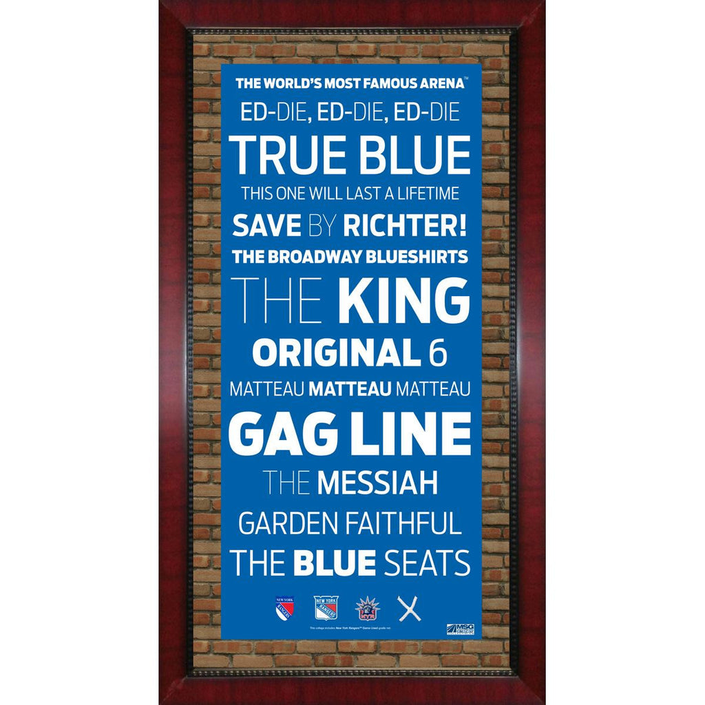 New York Rangers Subway Sign Framed 16x32 Photo wGame Used Net Piece (Brick Background)