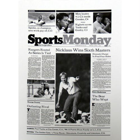 New York Times Reprint April 14 1986 Jack Nicklaus Sixth Masters