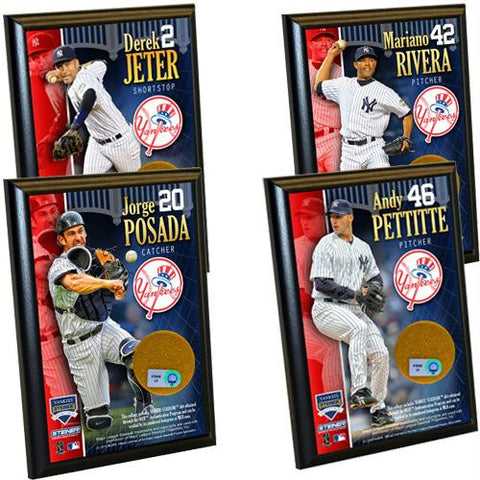 New York Yankees Core 4 Ultimate Fan Gift Set e Jeter Rivera Posada Pettitte Certified Authentic Field Dirt Plaques