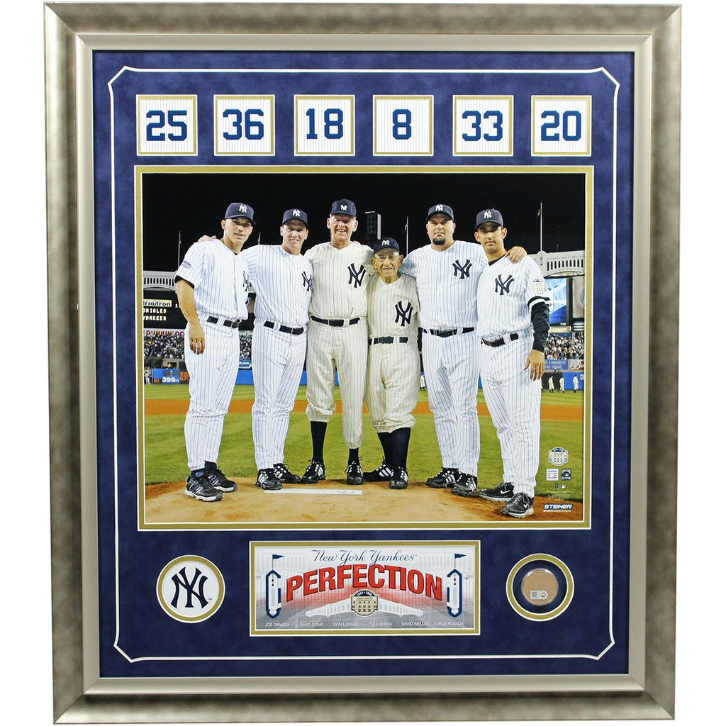 New York Yankees Perfect Game Battery Mates Framed Collage w Game Used Dirt (24x28)