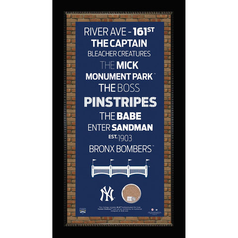 New York Yankees Subway Sign w Game Used Dirt -Small Version Framed 7331 Style (Brick Background)