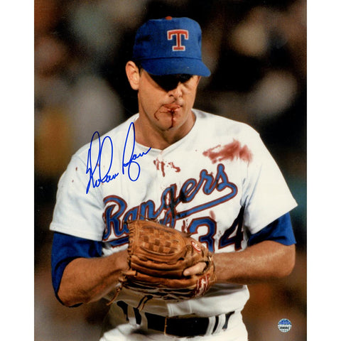 Nolan Ryan Signed Bloody Lip 8x10 Photo