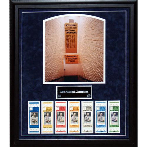 Notre Dame 1988 National Championship Collage with 11x14 Tunnel Shot and Replica Home Game Tickets (20X24 FRAME)