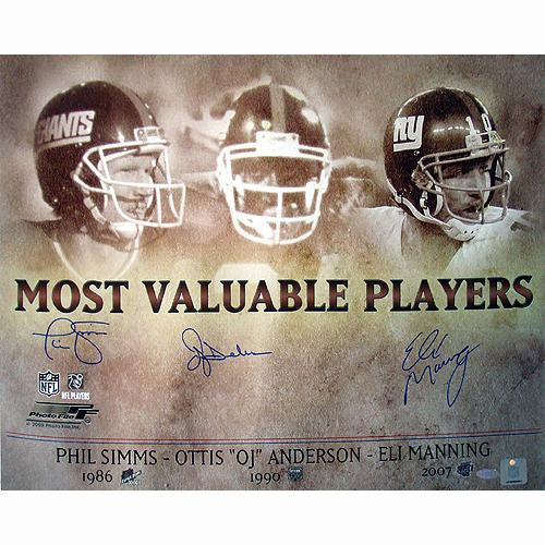 OJ Anderson Eli Manning and Phil Simms Triple Signed 16x20 Collage (LE25)