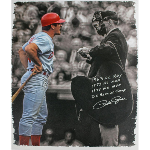 Pete Rose Signed 28x35 Canvas Arguing with Umpire w 1963 NL Roy 1973 NL MVP 1975 WS MVP 3X Batting ChampInsc.