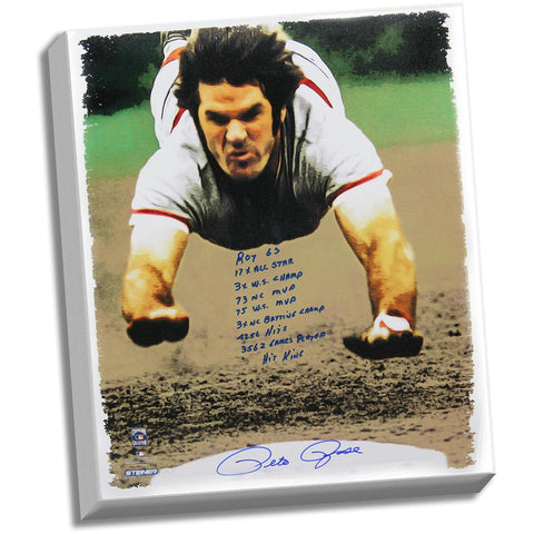 Pete Rose Signed 28x35 Canvas Head First Slide w 9 Insc.