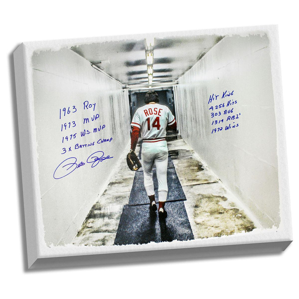 Pete Rose Signed 28x35 Canvas In Tunnel w 9 Insc. (Signed in Blue)