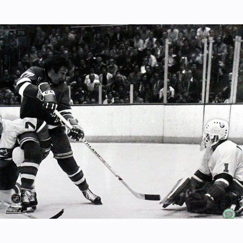 Phil Esposito Rangers shot on Chico Resch BW 16X20