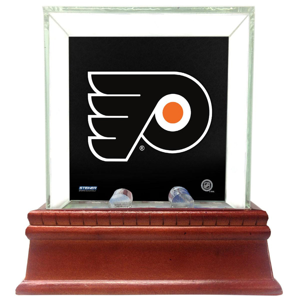 Philadelphia Flyers Glass Single Puck Case with Team Logo Background