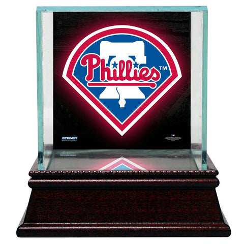 Philadelphia Phillies Glass Single Baseball Case with Team Logo Background