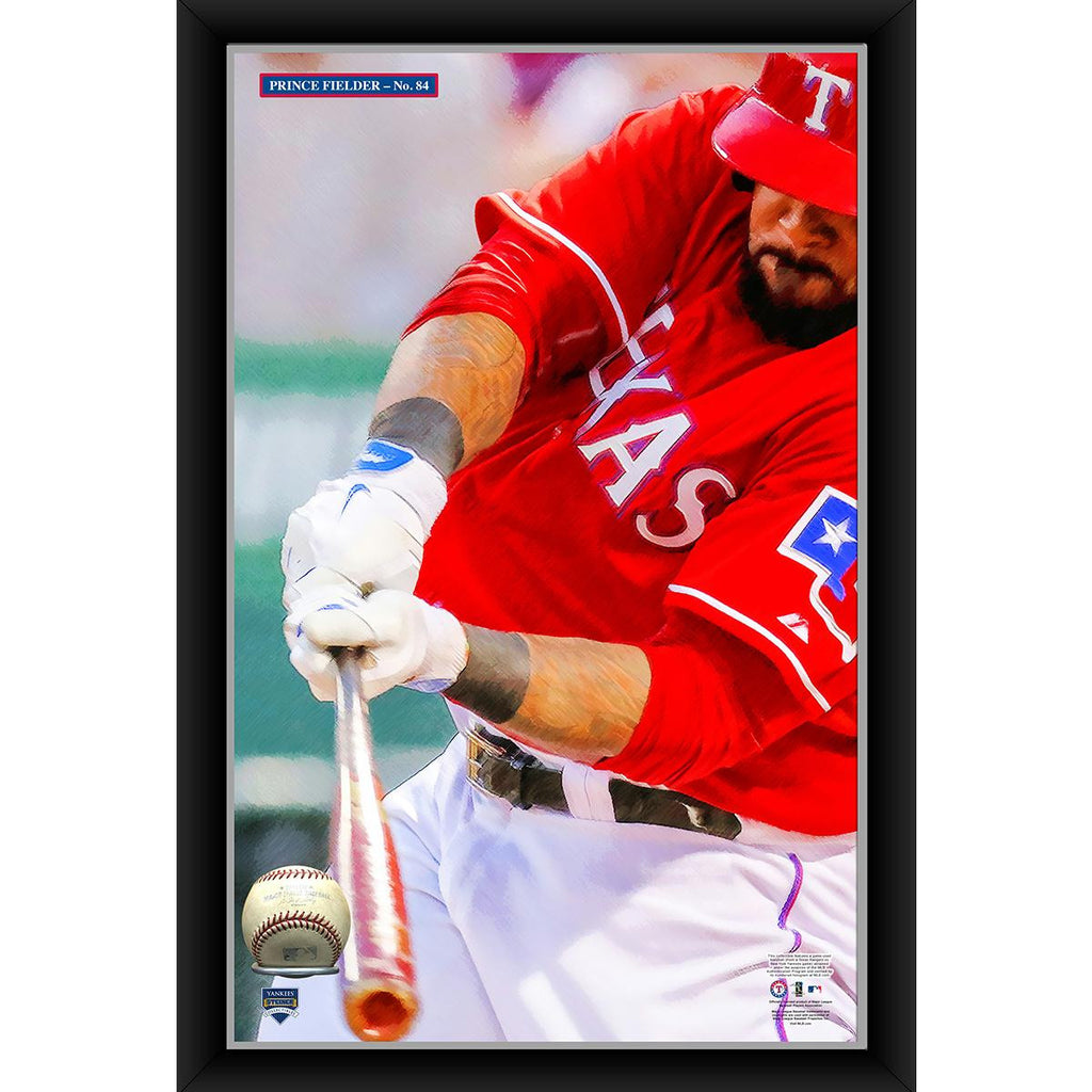 Prince Fielder 20x32 Baseball Holder Display w Game-Used Baseball (baseball is removable)