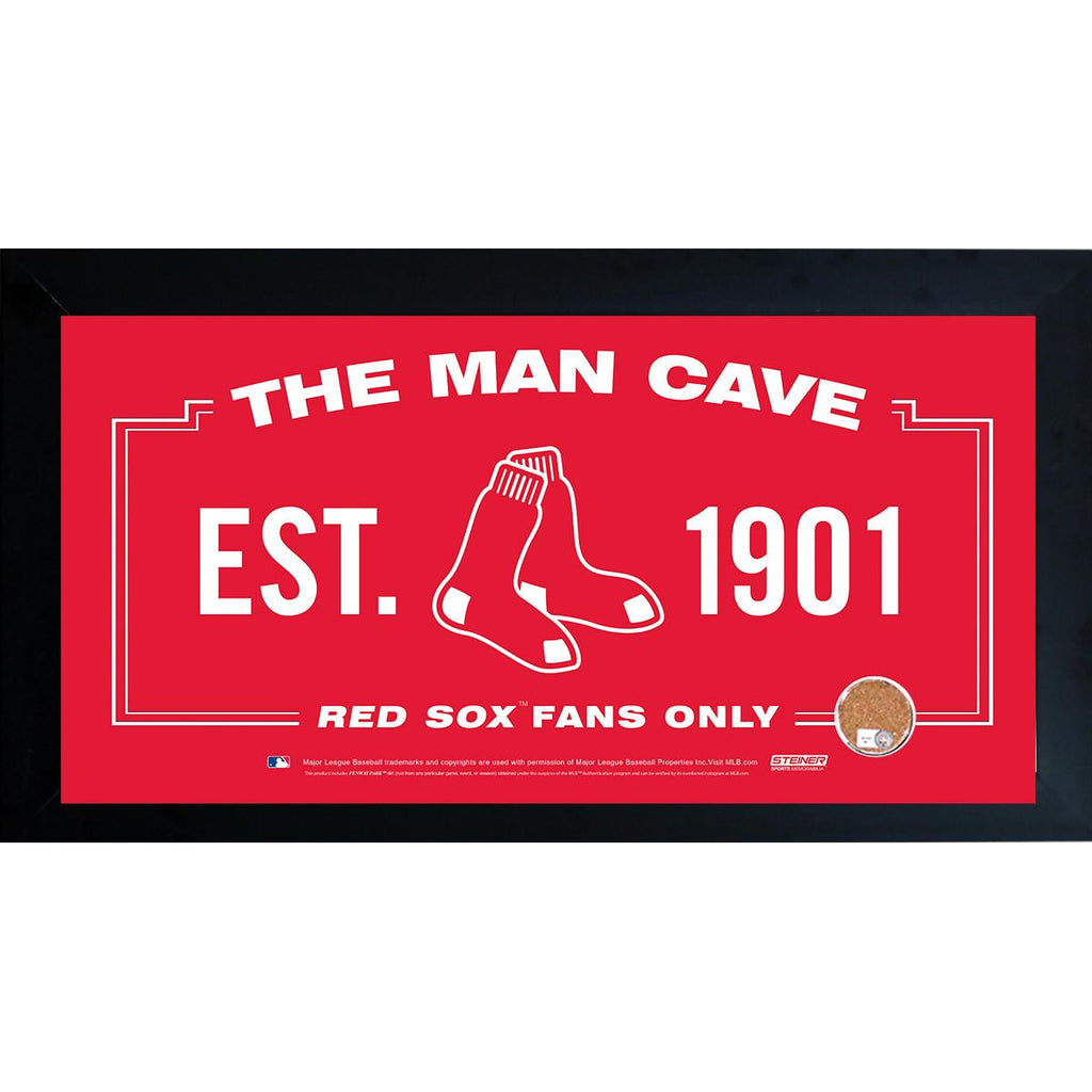 Red Sox Man Cave 10x20 Framed 10x20 Sign w Authentic Game-Used Dirt Capsule (MLB Auth)