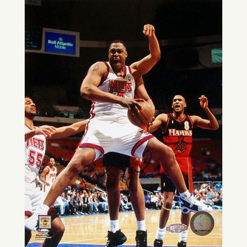 Rick Mahorn Nets White Jersey vs Hawks Vertical 8x10