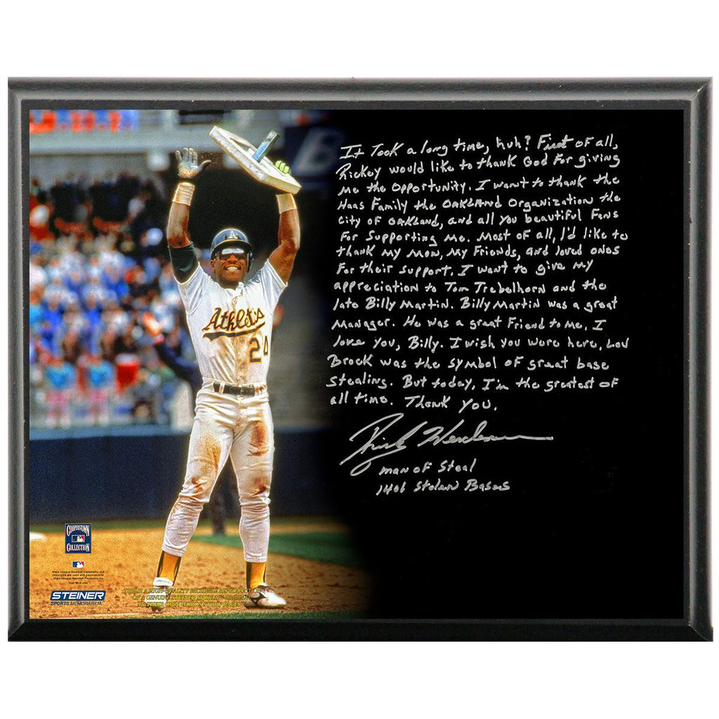 Rickey Henderson Facsimile Stolen Base Record Metallic 8x10 Story Plaque