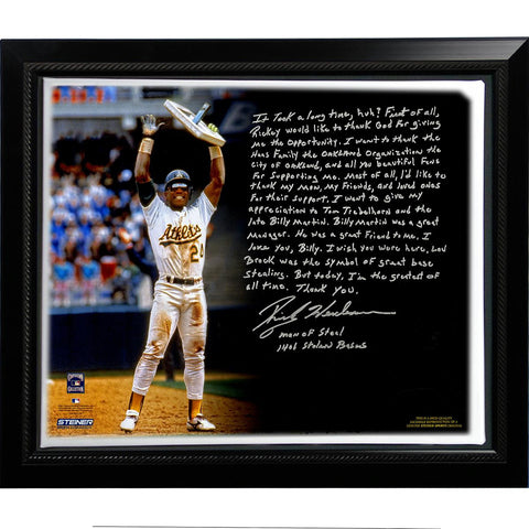 Rickey Henderson Facsimile Stolen Base Record Story Stretched Framed 22x26 Canvas