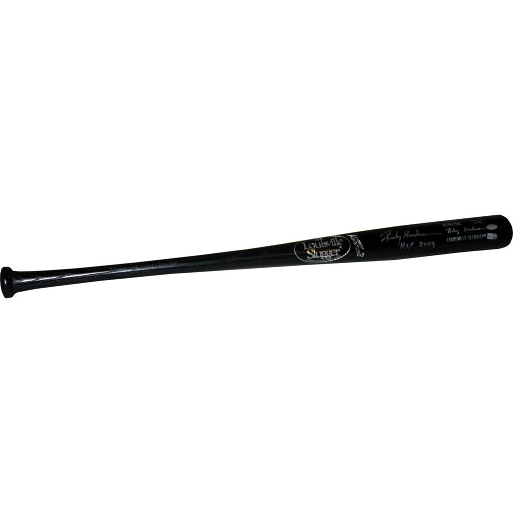 Rickey Henderson Signed Black Bat w 2009 HOF Insc (MLB Auth)