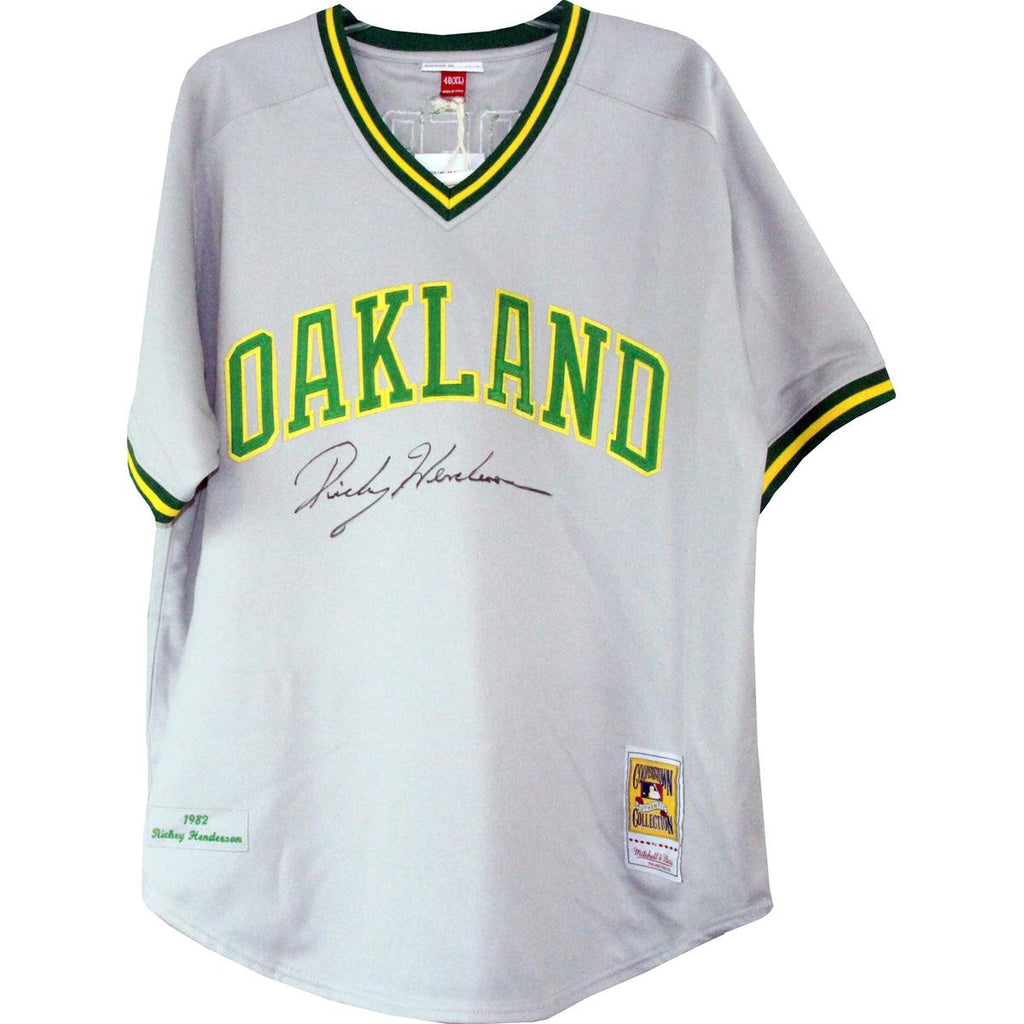 Rickey Henderson Signed Grey Throwback Aes Jersey (Signed on Front)