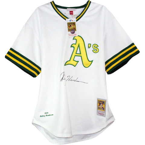 Rickey Henderson Signed White Throwback Aes Jersey (Signed on Front )