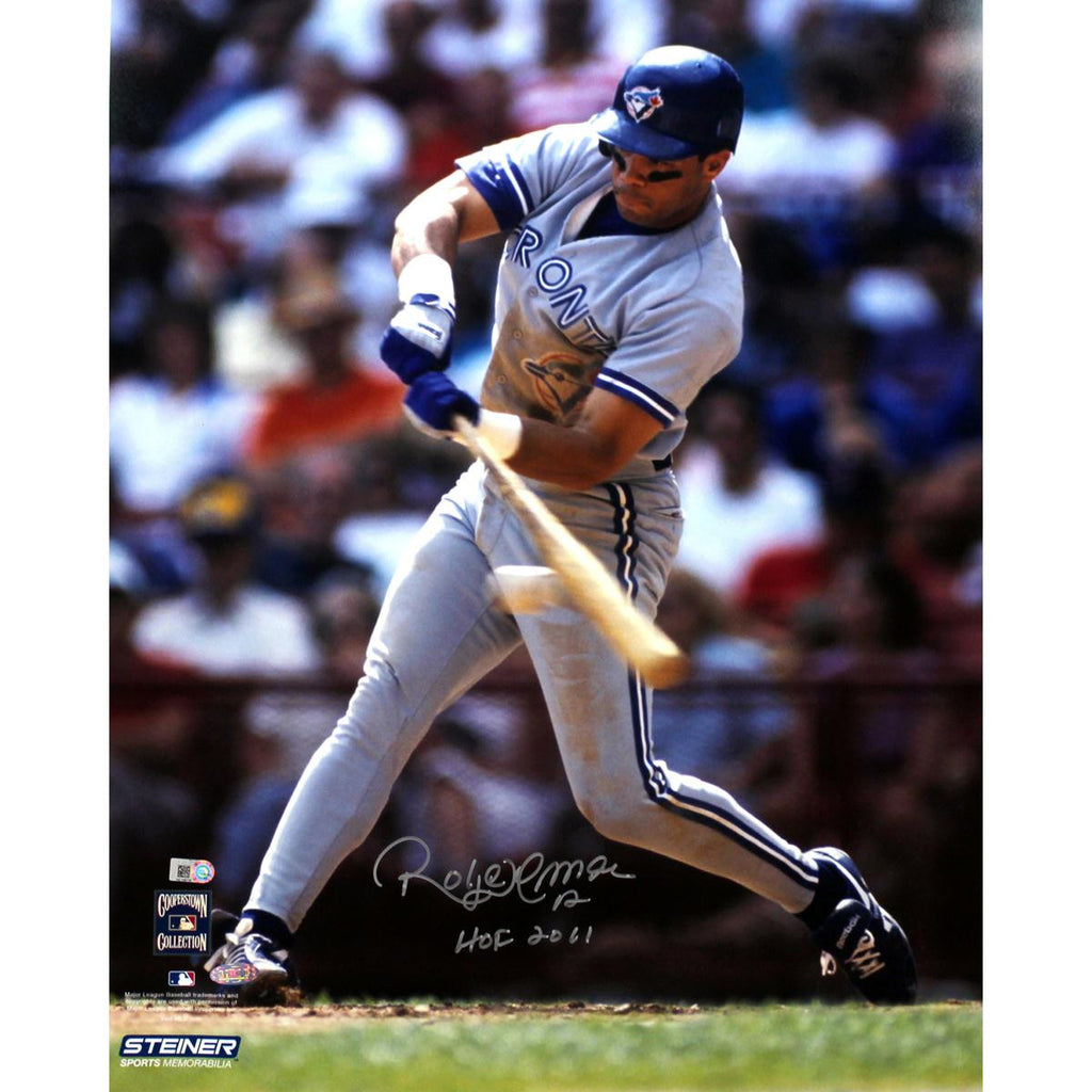 Roberto Alomar Blue Jays Grey Jersey Swing Vertical 16x20 Photo w HOF Insc. (MLB Auth)