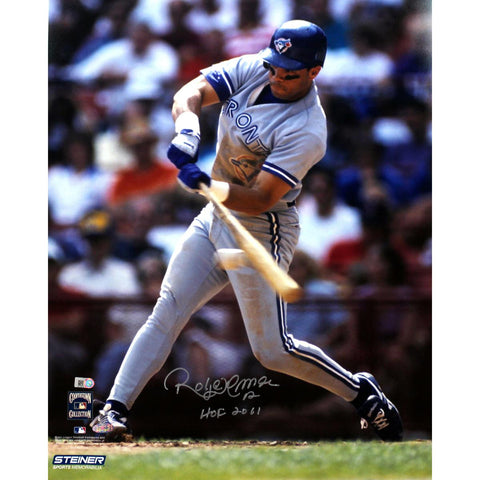 Roberto Alomar Blue Jays Grey Jersey Swing Vertical 8x10 Photo w HOF Insc. (MLB Auth)