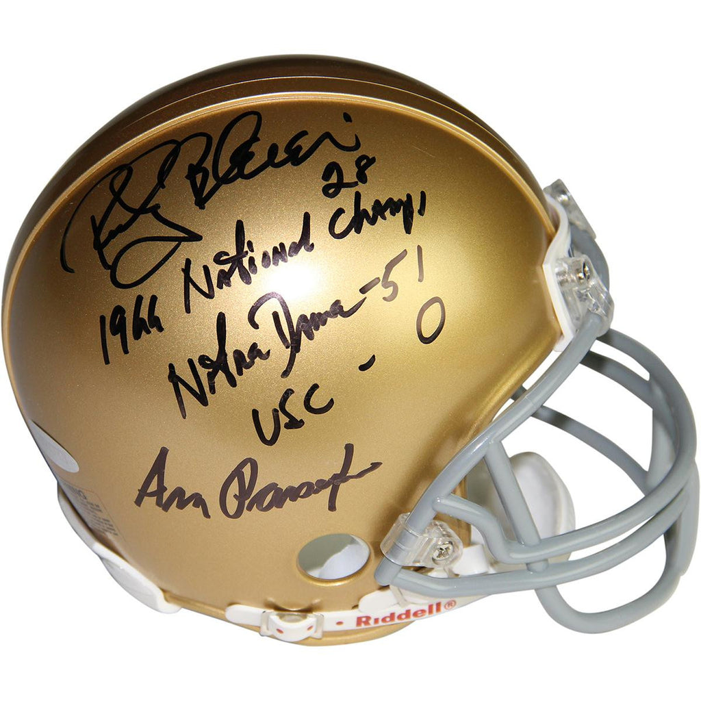 Rocky BleierAra Parseghian Dual Signed Notre Dame Mini Helmet w 1966 Natl Champs Notre Dame 51 -USC 0 Insc. by Rocky Bleier