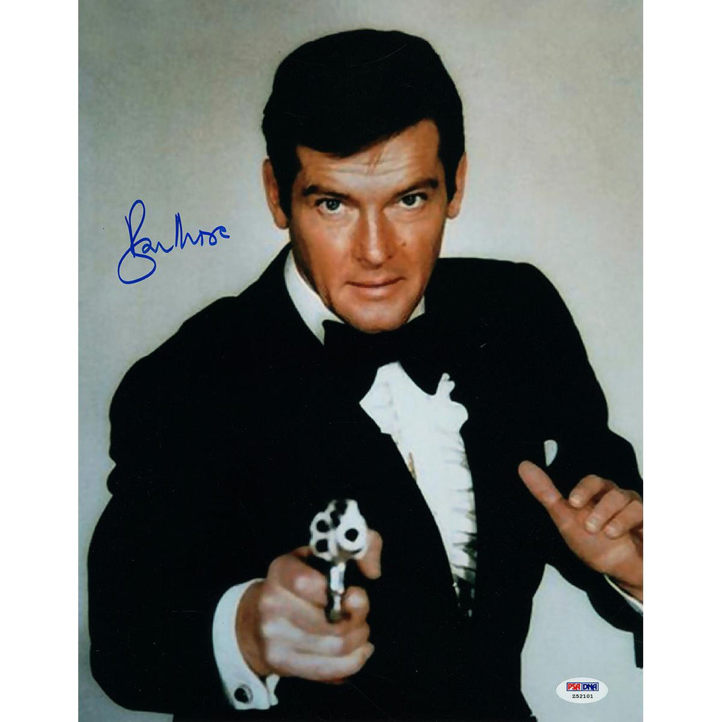 Roger Moore Signed James Bond Close Up 11x14 Photo (PSADNA)