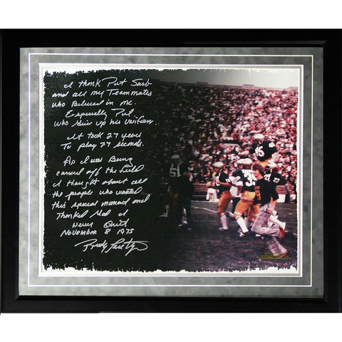 Rudy Ruettiger Facsimile Never Give Up Framed Metallic 16x20 Story Photo