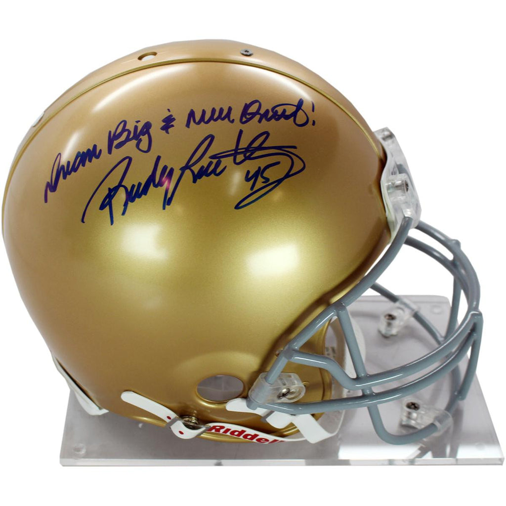 Rudy Ruettiger Signed Authentic Notre Dame Full Size Helmet w Dream Big and Never Quit insc