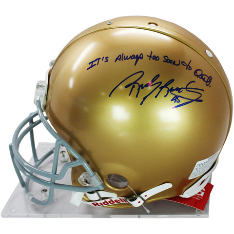 Rudy Ruettiger Signed Authentic Notre Dame Full Size Helmet w Its Always Too Soon to Quit insc