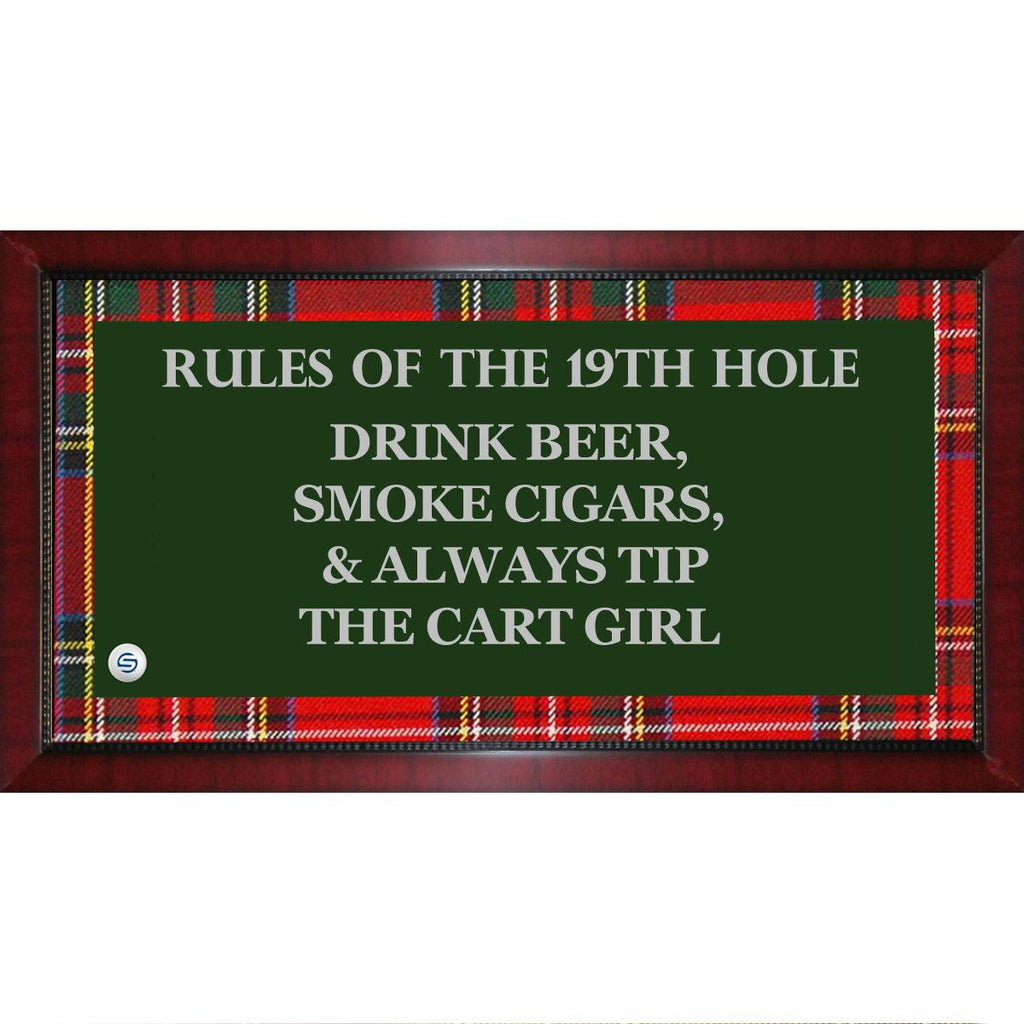 Rules of the 19th Hole Framed 9.5x19 Sign W Tartan Plaid Boarder