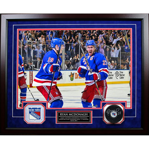 Ryan McDonagh Game 5 Game Winning Goal Collage w Nameplate and Signed Puck 20x24 Shadowbox