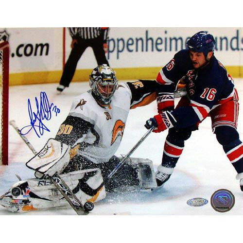 Ryan Miller Kick Save vs Sean Avery Signed 8x10 Photo