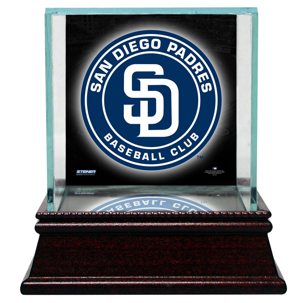 San Diego Padres Glass Single Baseball Case with Team Logo Background