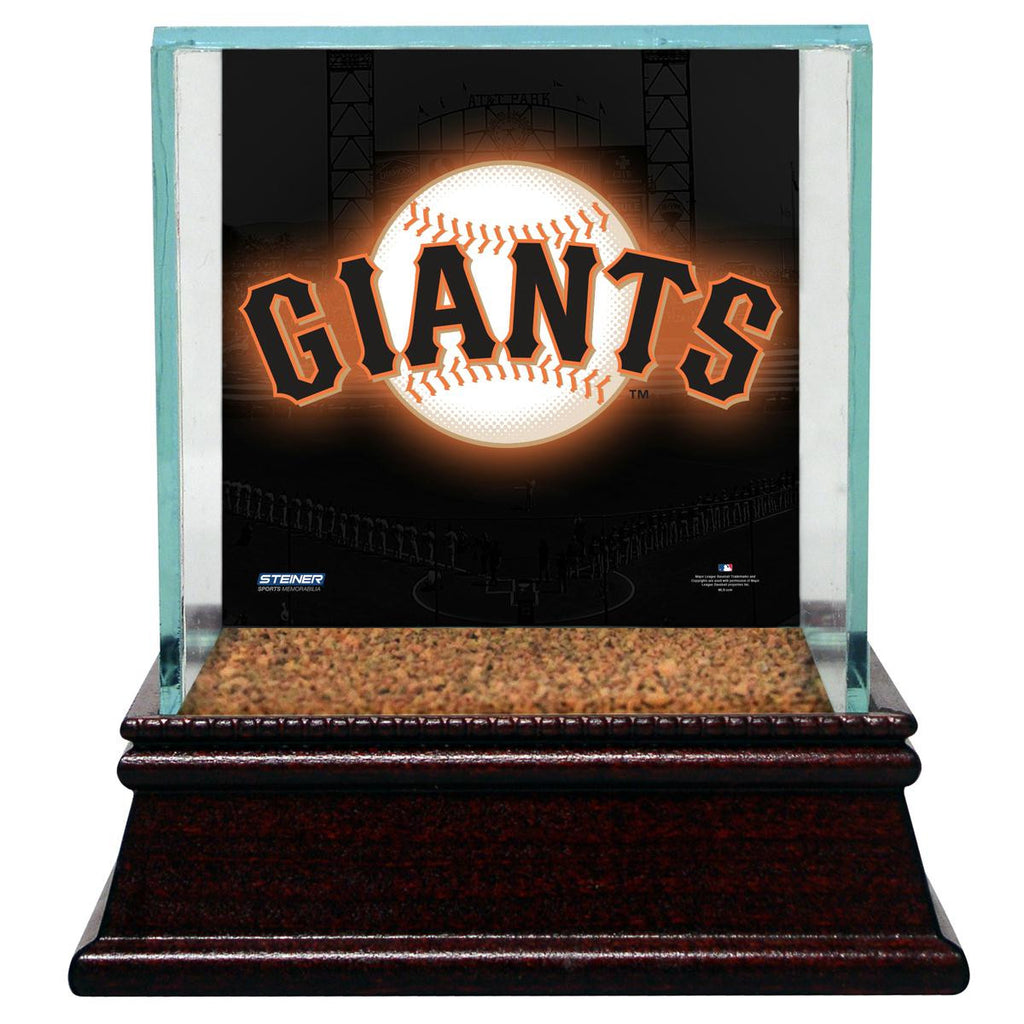 San Francisco Giants Glass Single Baseball Case with Team Logo Background and Authentic Field Dirt Base (MLB Auth)