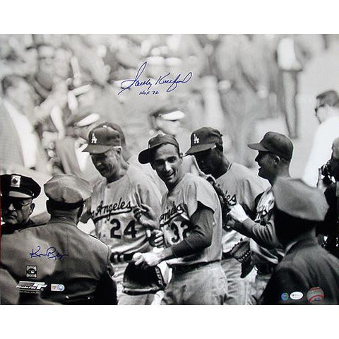 Sandy Koufax Celebrating w Teammates Horizontal BW 16x20 Photo w HOF 72 Insc. (Signed By Ken Regan) (OA Auth)