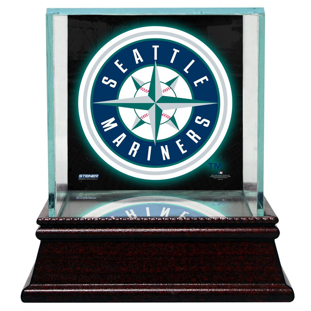 Seattle Mariners Glass Single Baseball Case with Team Logo Background