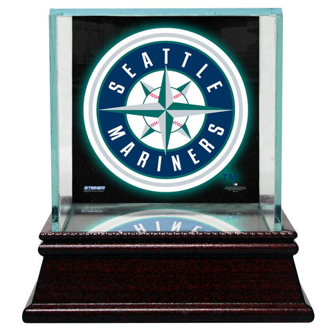 Seattle Mariners Glass Single Baseball Case with Team Logo Background