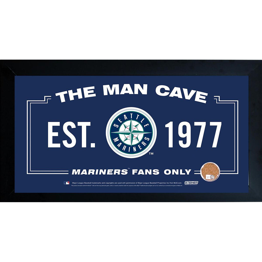 Seattle Mariners Man Cave Framed 10x20 Sign w Authentic Game-Used Dirt Capsule (MLB Auth)