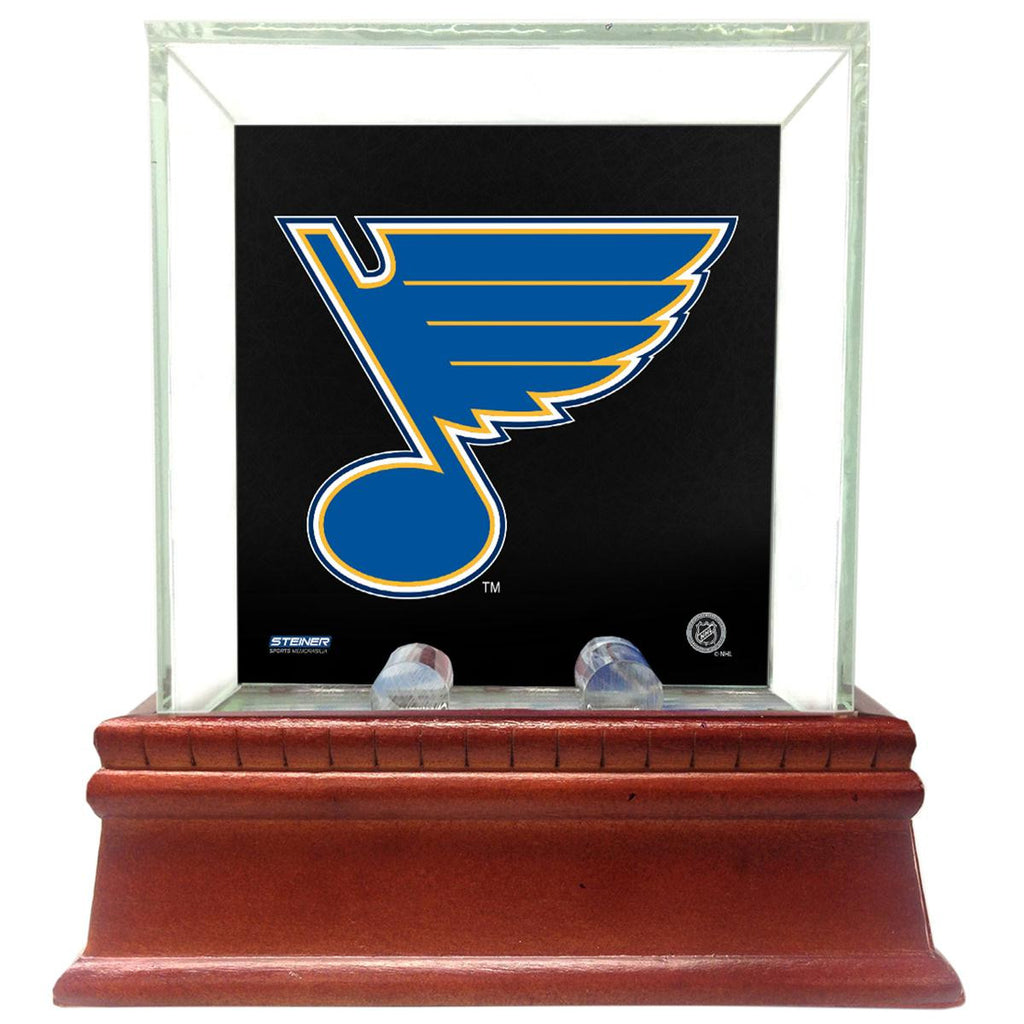 St. Louis Blues Glass Single Puck Case with Team Logo Background